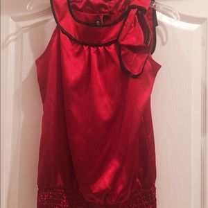 Red & Black Silk Top